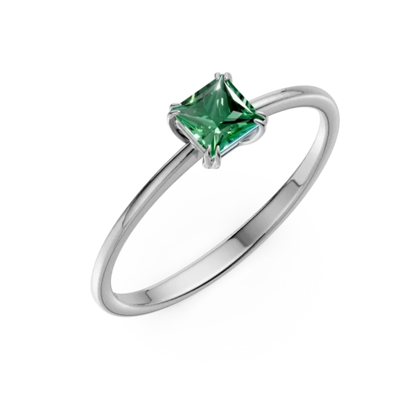 Inel de logodna din aur alb cu smarald de 0.39ct