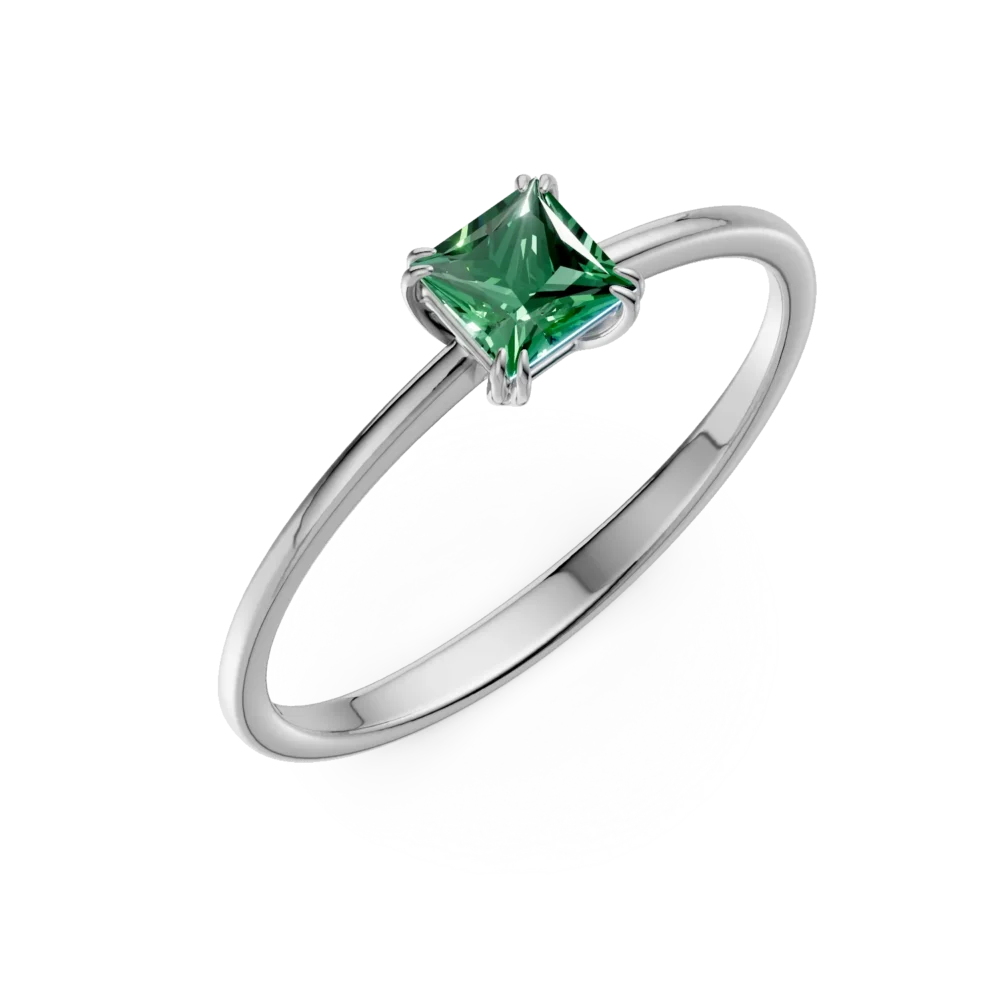 Inel de logodna din aur alb cu smarald solitaire de 0.41ct