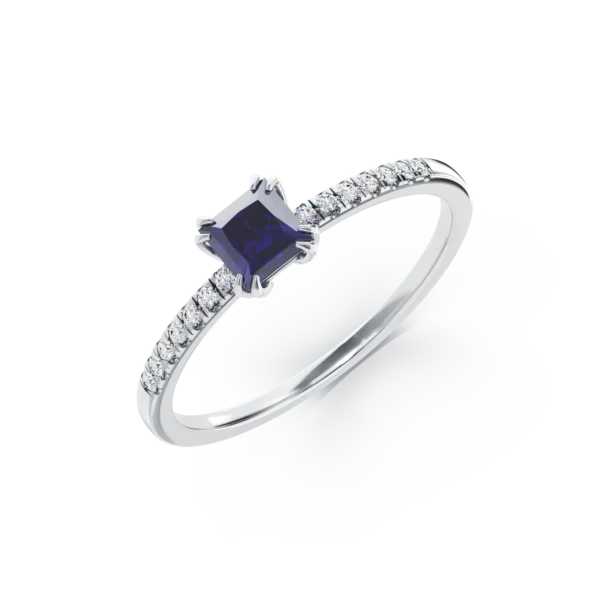 Inel de logodna din aur alb cu tanzanit princess de 0.38ct si diamante de 0.05ct