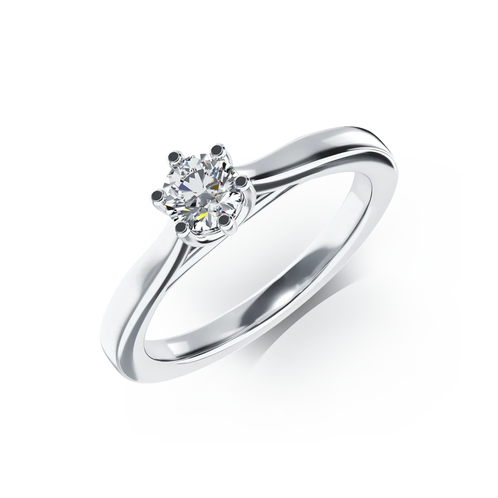 Inel de logodna din aur alb cu un diamant solitaire de 0.15ct