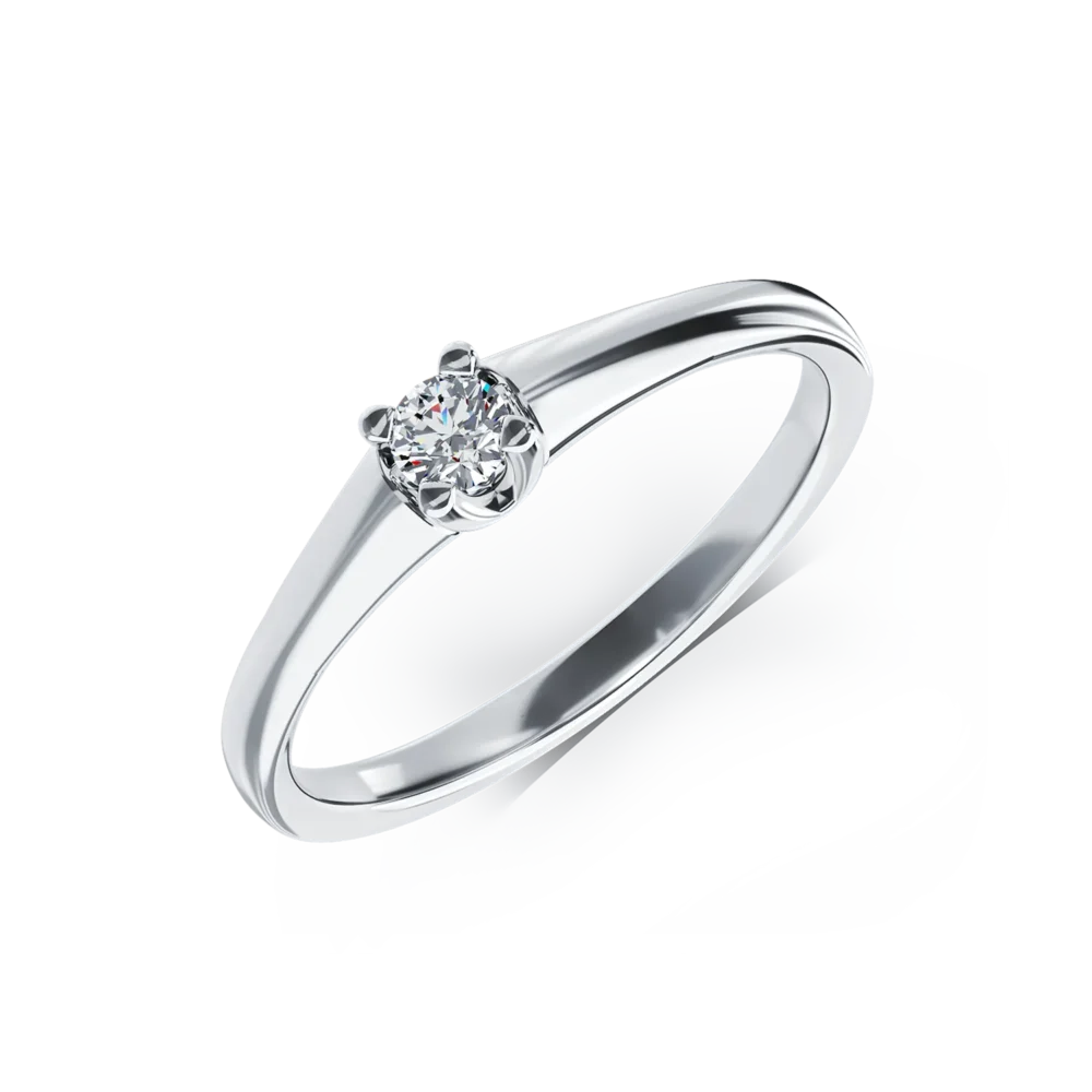 Inel de logodna din aur alb cu un diamant solitaire de 0.1ct