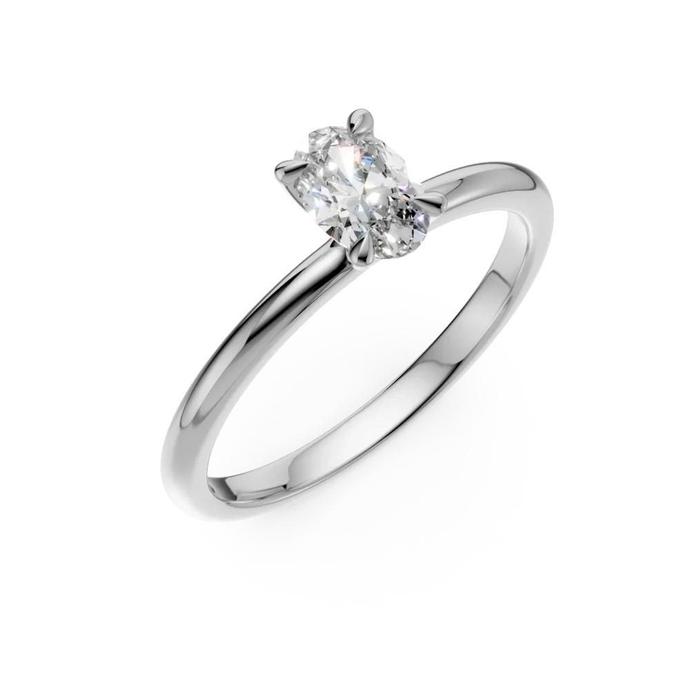 Inel de logodna din aur alb cu un diamant oval solitaire de 0.4ct