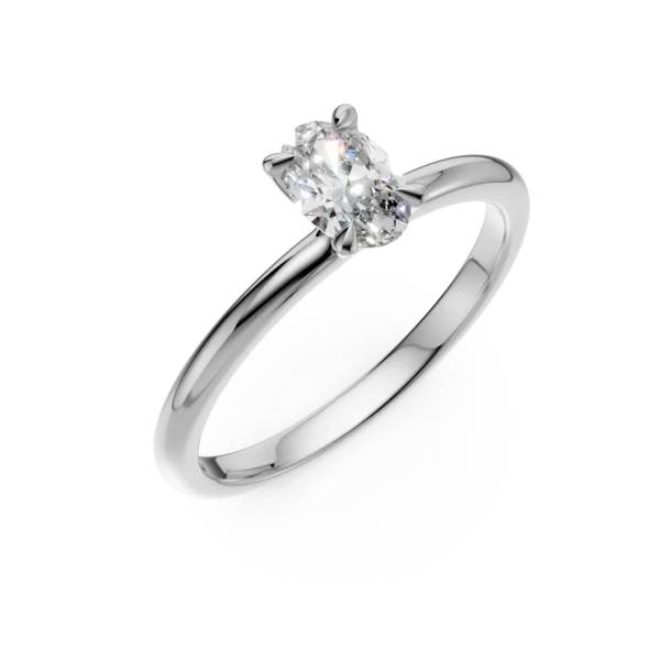 Inel de logodna din aur alb cu un diamant oval solitaire de 0.4ct