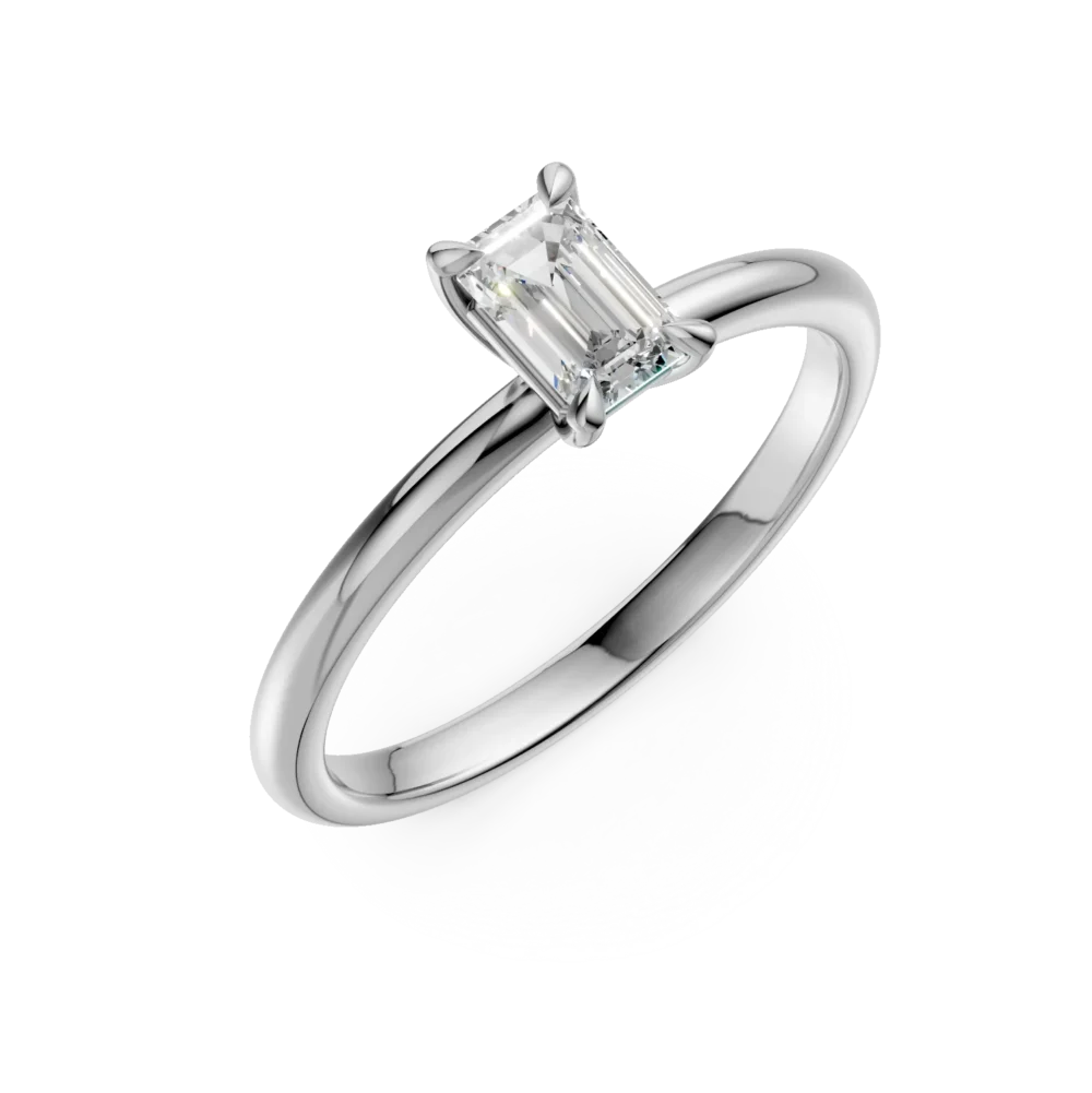 Inel de logodna din aur alb cu un diamant emerald solitaire de 0.4ct