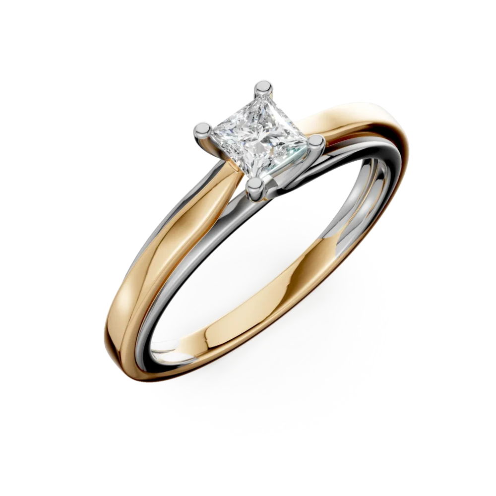 Inel de logodna din aur alb-galben cu diamant princess solitaire de 0.4ct