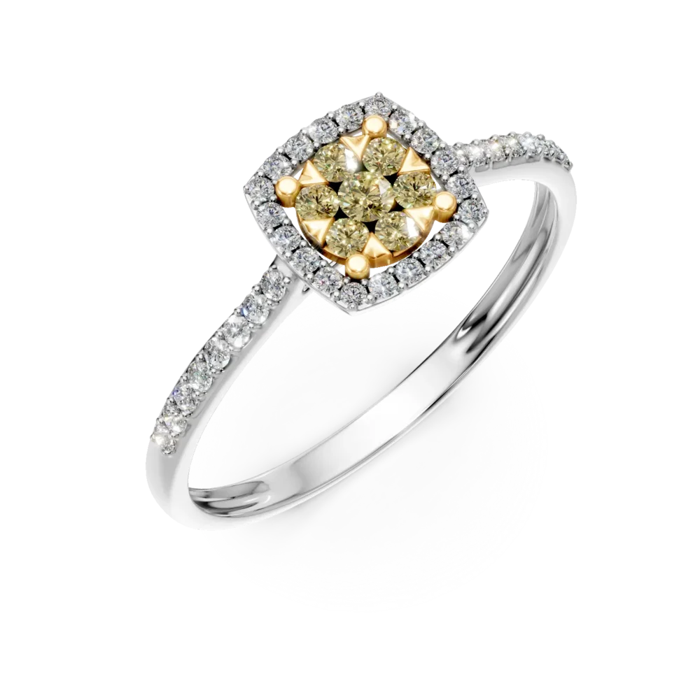 Inel de logodna din aur alb-galben cu diamante de 0.2ct