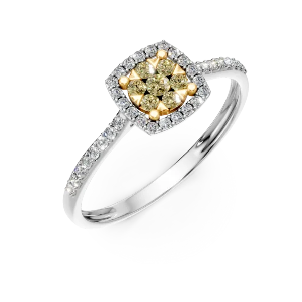 Inel de logodna din aur alb-galben cu diamante de 0.2ct