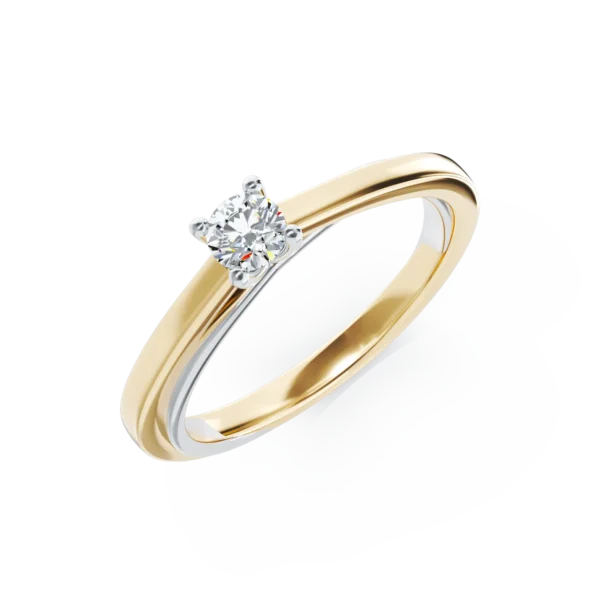 Inel de logodna din aur alb-galben cu diamant solitaire de 0.19ct