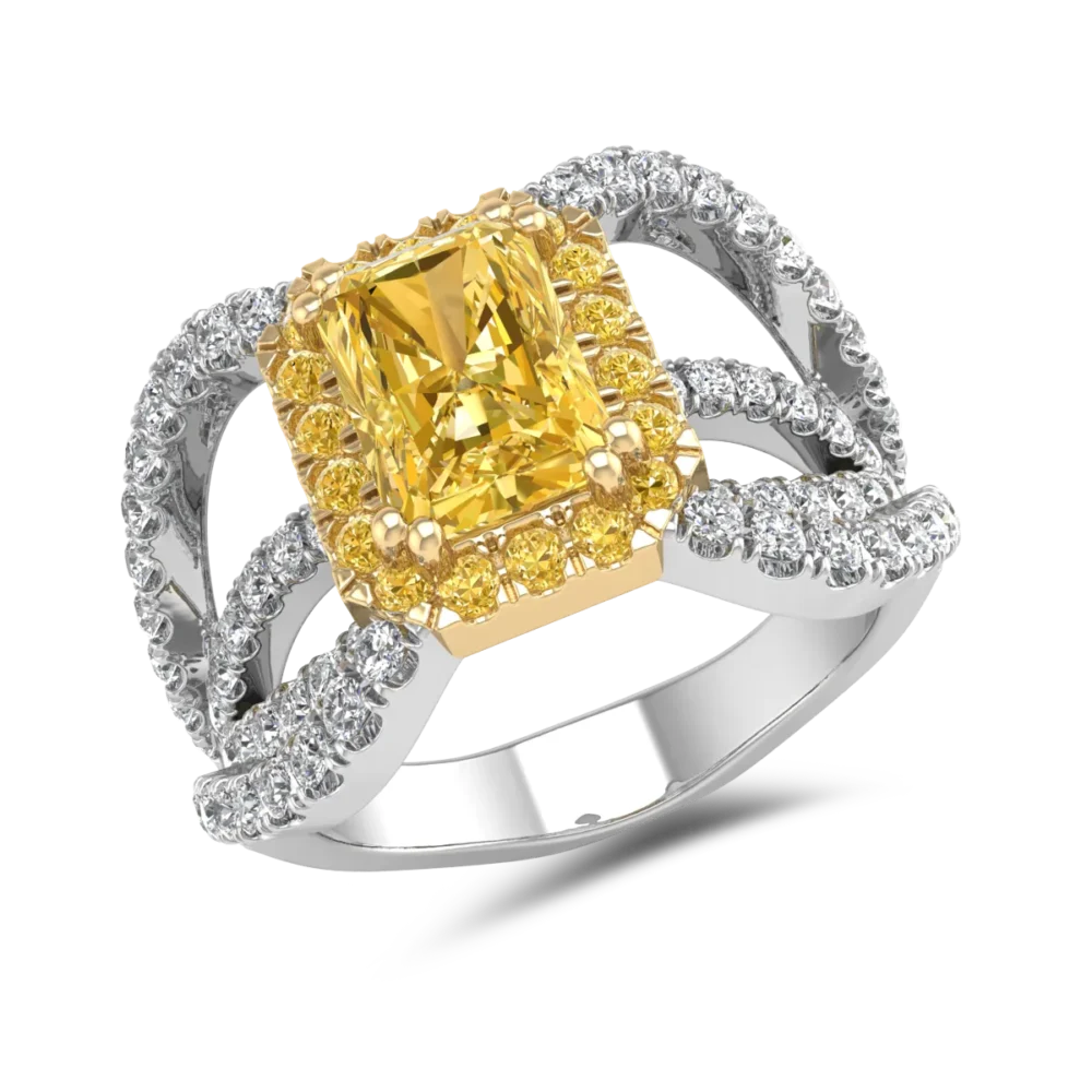 Inel de logodna din aur alb-galben cu pietre pretioase de 1.35ct