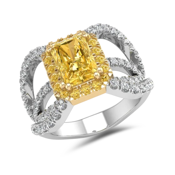 Inel de logodna din aur alb-galben cu pietre pretioase de 1.35ct