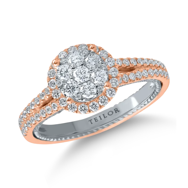 Inel de logodna din aur alb-roz cu diamante de 0.7ct