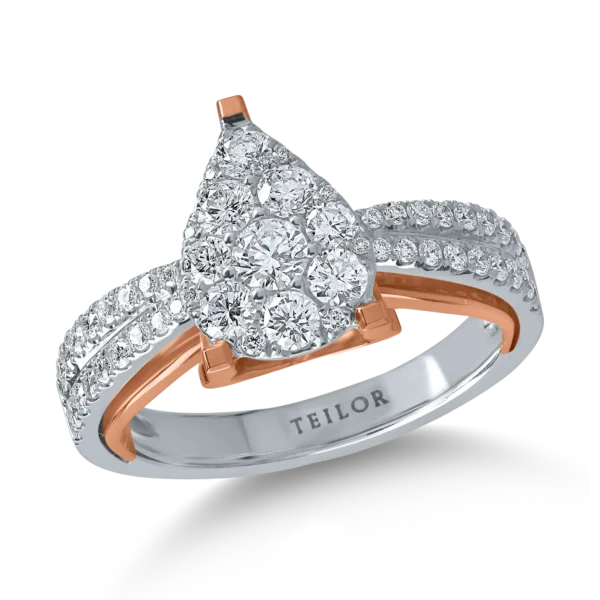 Inel de logodna din aur alb-roz cu diamante de 0.8ct