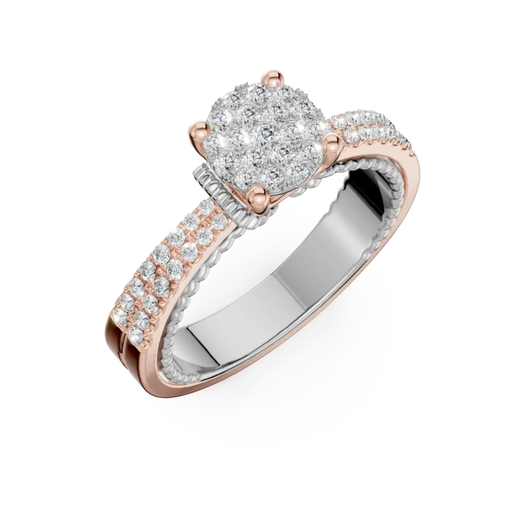 Inel de logodna din aur alb-roz cu diamante de 0.44ct