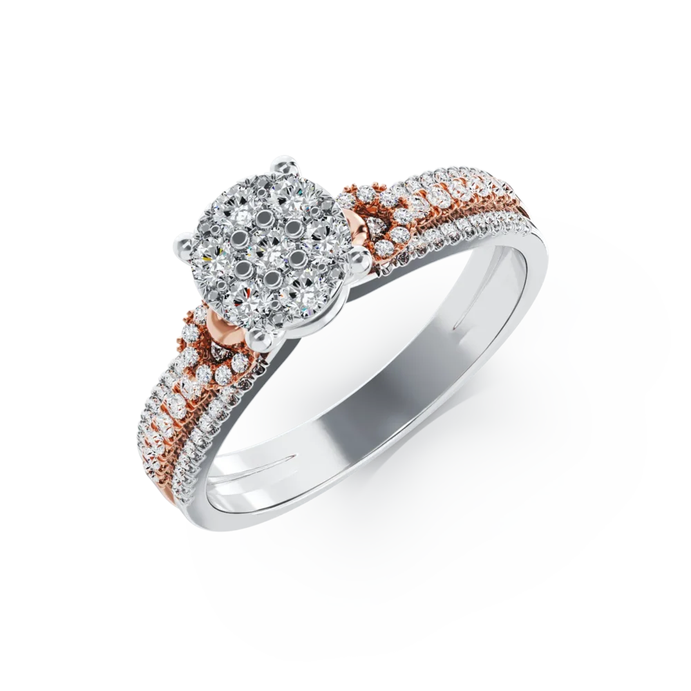 Inel de logodna din aur alb-roz cu diamante de 0.46ct