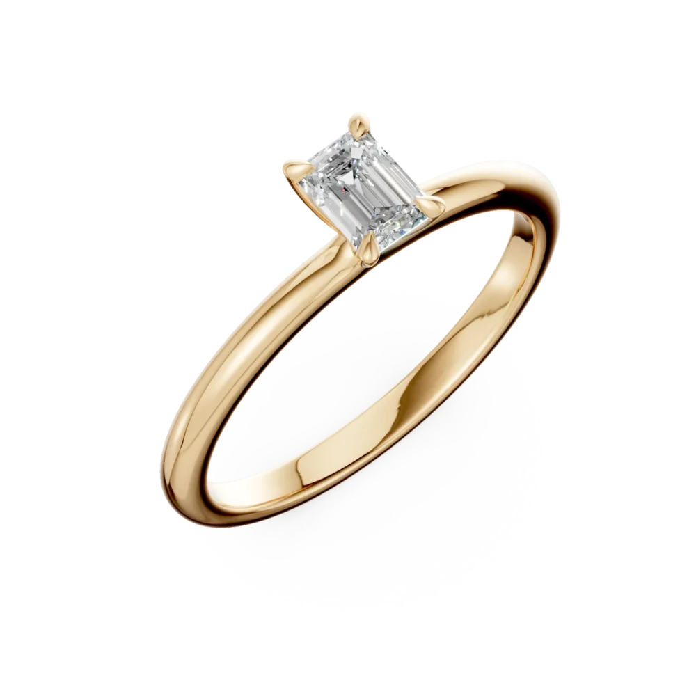 Inel de logodna din aur galben cu un diamant emerald solitaire de 0.3ct