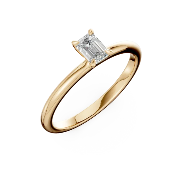 Inel de logodna din aur galben cu un diamant emerald solitaire de 0.3ct