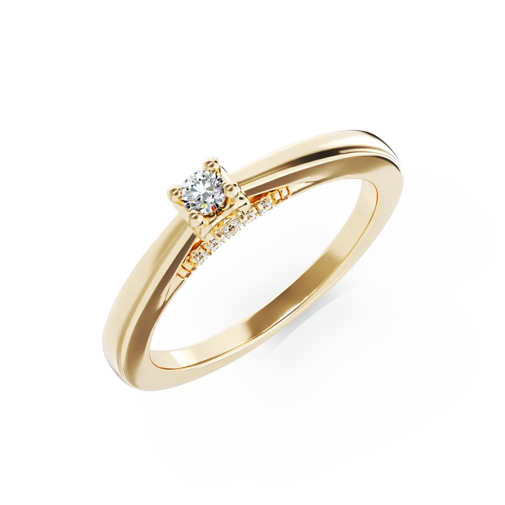Inel de logodna din aur galben cu diamant de 0.07ct si diamante de 0.09ct