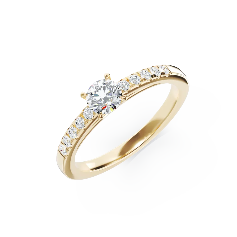 Inel de logodna din aur galben cu diamant de 0.395ct si diamante de 0.14ct