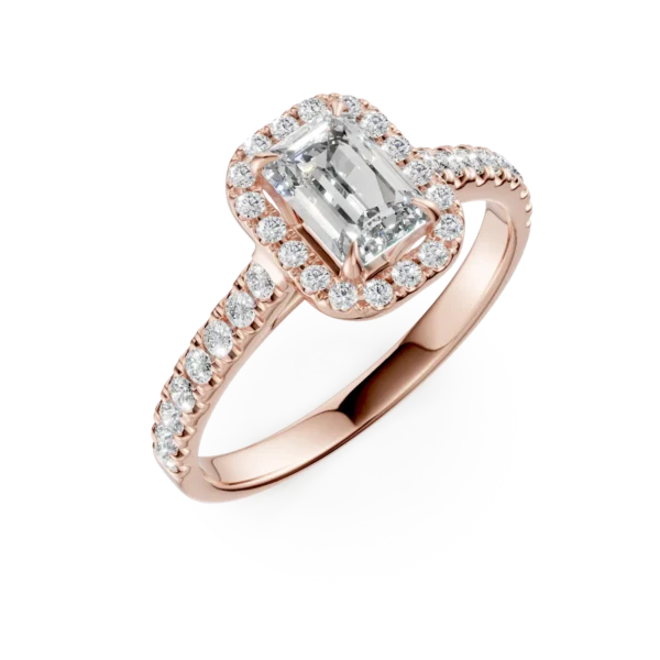 Inel de logodna din aur roz cu diamant emerald de 0.8ct si diamante de 0.3ct