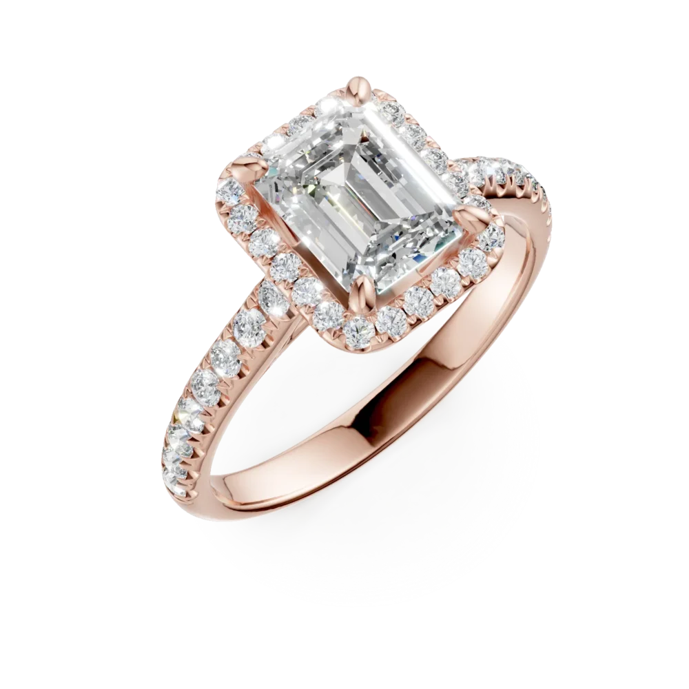 Inel de logodna din aur roz cu diamant radiant de 1.5ct si diamante de 0.4ct