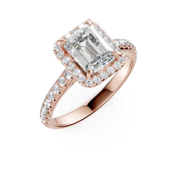 Inel de logodna din aur roz cu diamant radiant de 1.5ct si diamante de 0.4ct