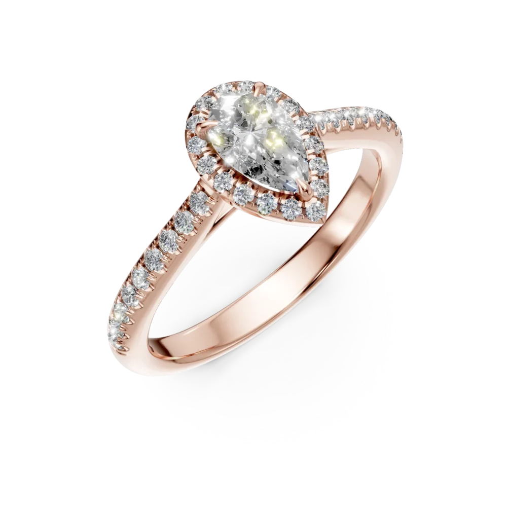 Inel de logodna din aur roz cu diamante pear si rotunde de 0.7ct