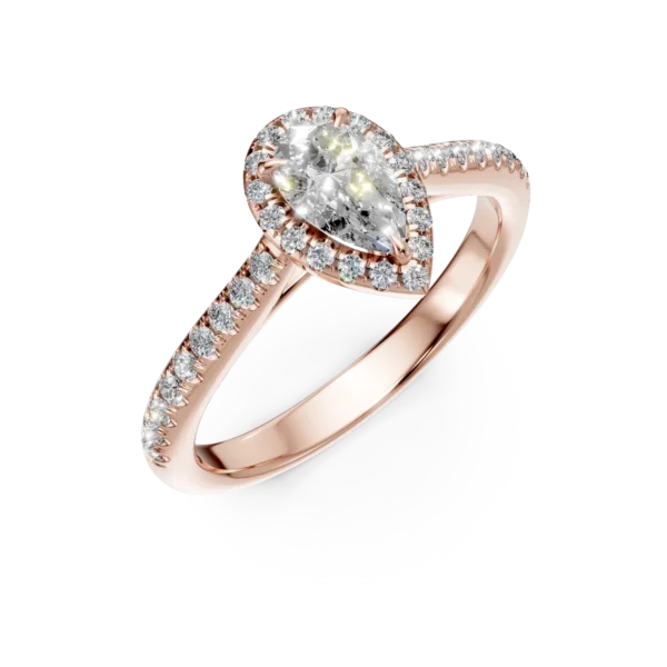 Inel de logodna din aur roz cu diamante pear si rotunde de 0.7ct
