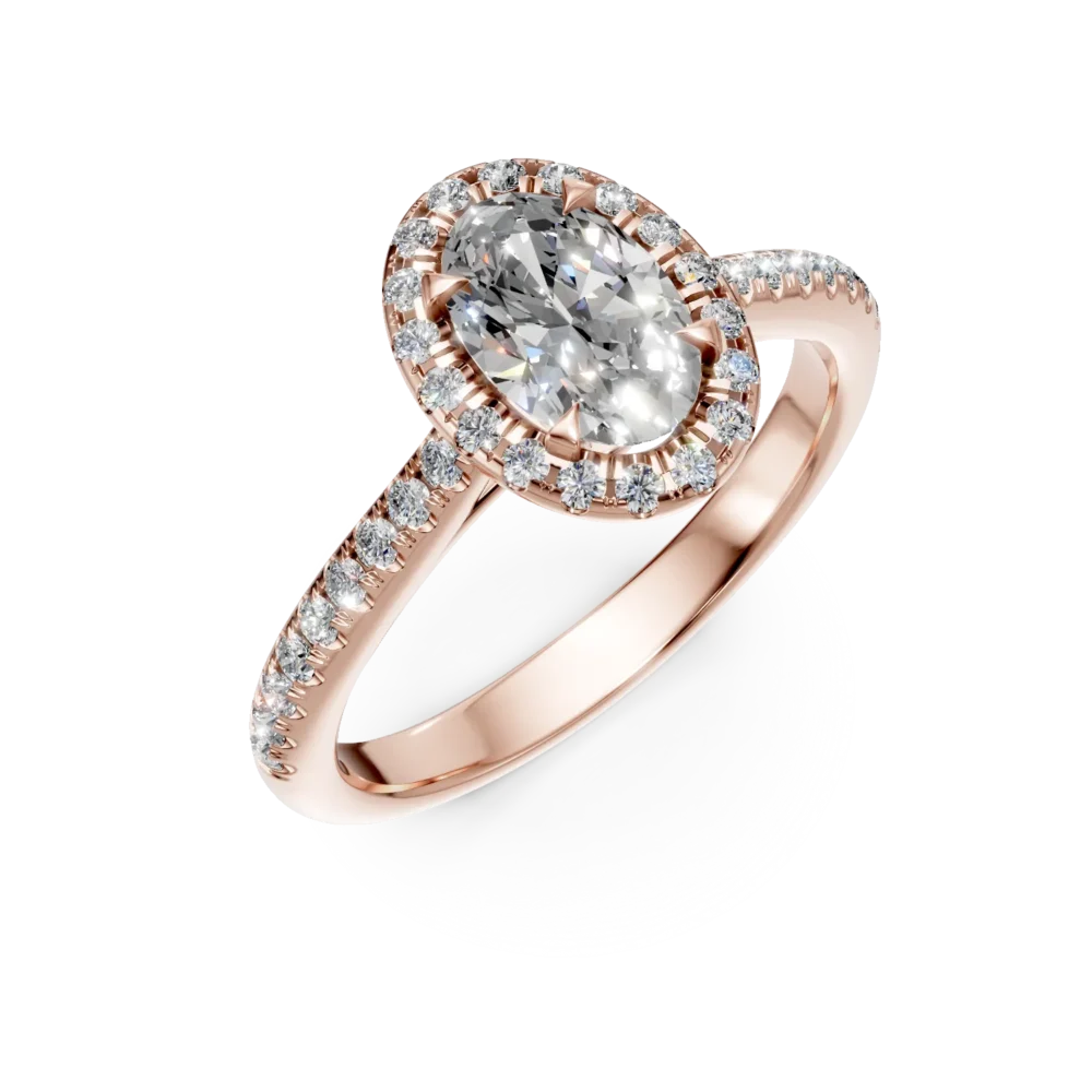 Inel de logodna din aur roz cu diamante ovale si rotunde de 1.1ct