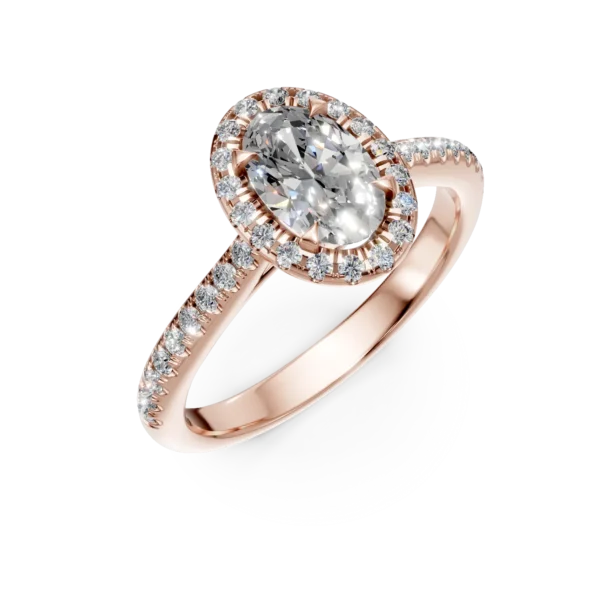 Inel de logodna din aur roz cu diamante ovale si rotunde de 1.1ct