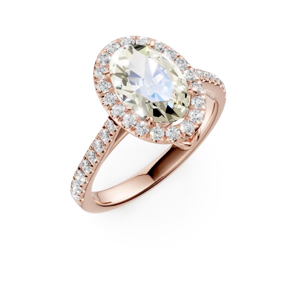 Inel de logodna din aur roz cu diamante ovale si rotunde de 1.3ct