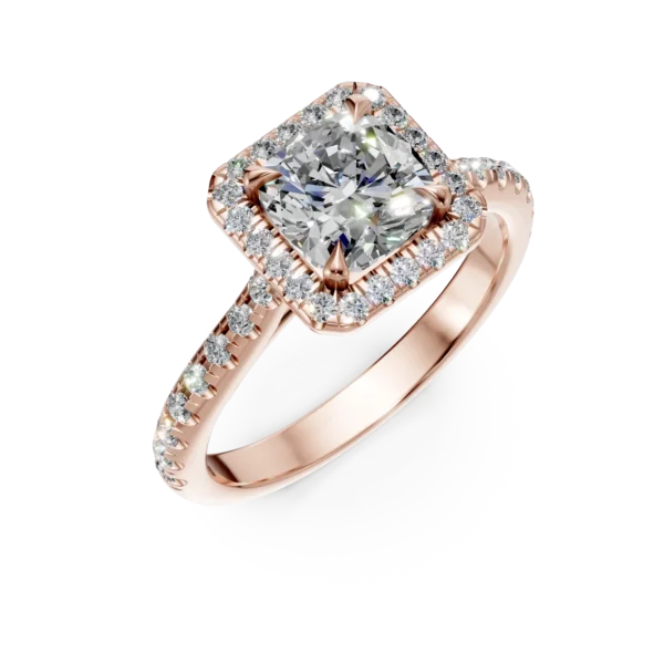Inel de logodna din aur roz cu diamante cushion si rotunde de 1.9ct