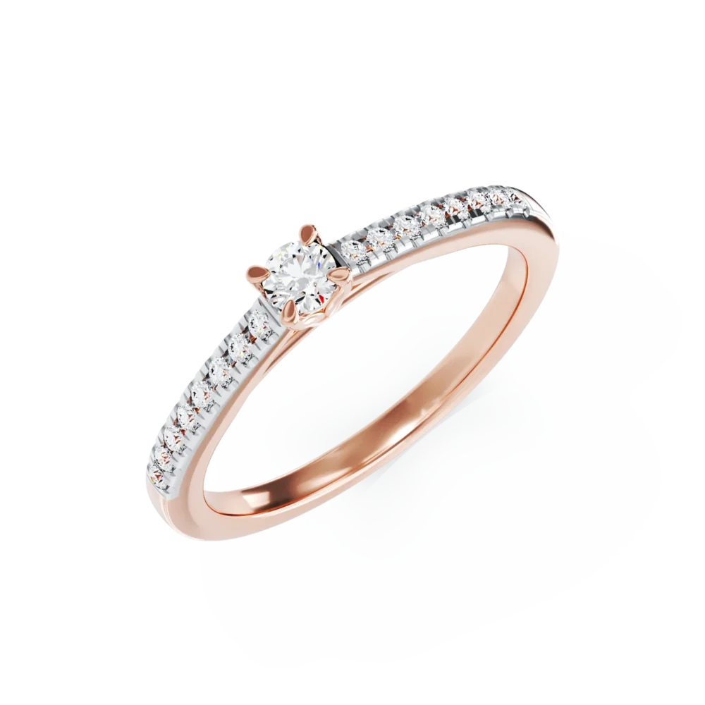 Inel de logodna din aur roz cu diamant de 0.15ct si diamante de 0.16ct