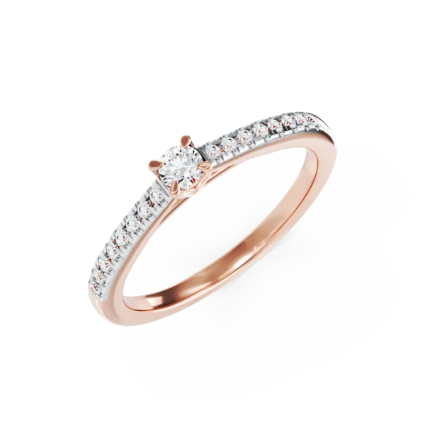 Inel de logodna din aur roz cu diamant de 0.15ct si diamante de 0.16ct