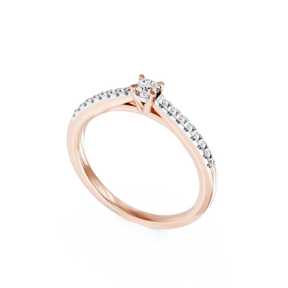 Inel de logodna din aur roz cu diamant de 0.15ct si diamante de 0.16ct - imagine 2