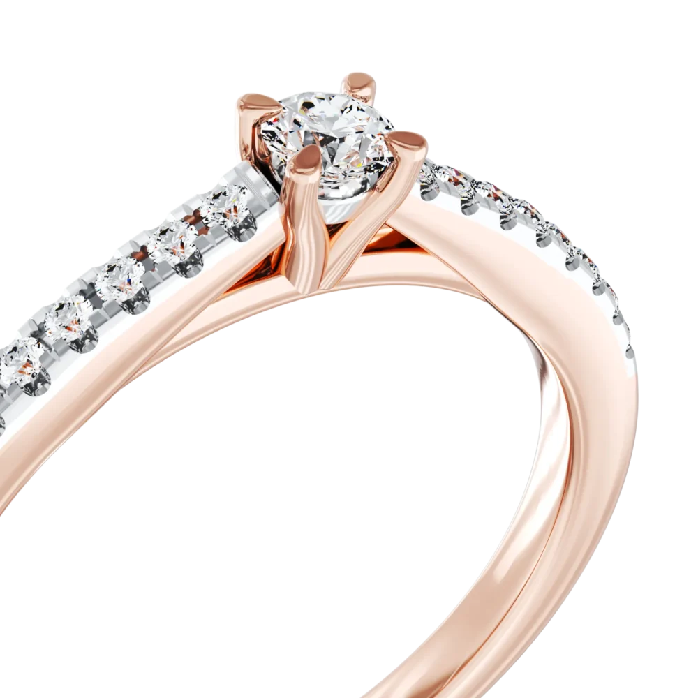 Inel de logodna din aur roz cu diamant de 0.15ct si diamante de 0.16ct - imagine 4