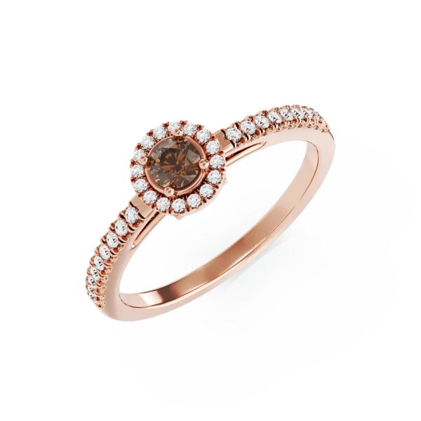 Inel de logodna din aur roz cu diamant maro de 0.22ct si diamante transparente de 0.18ct
