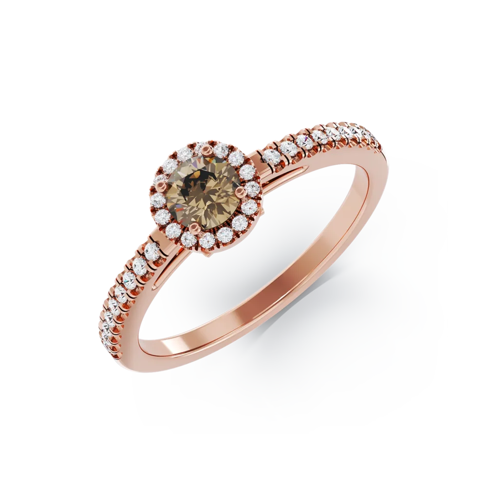 Inel de logodna din aur roz cu diamant maro de 0.31ct si diamante de 0.19ct
