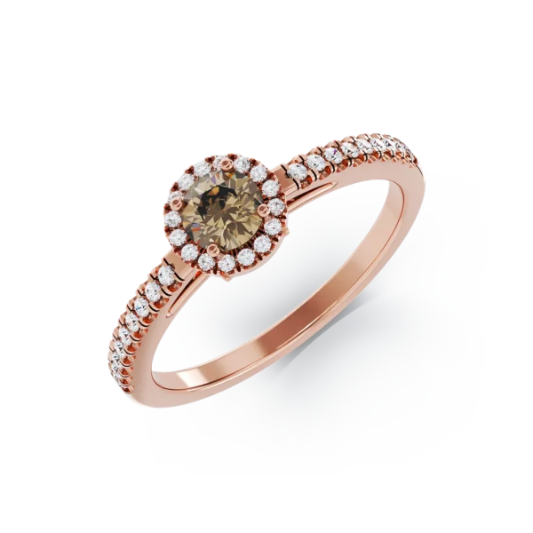 Inel de logodna din aur roz cu diamant maro de 0.31ct si diamante de 0.19ct