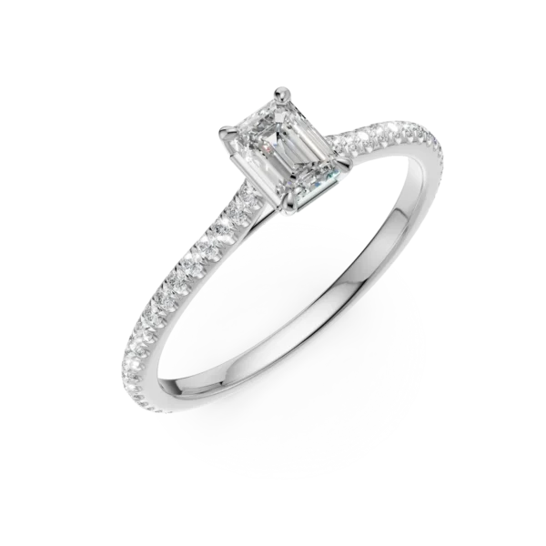 Inel de logodna din platina cu diamant emerald de 0.19ct si diamante de 0.18ct