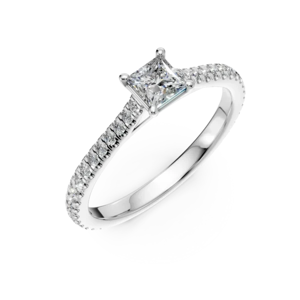 Inel de logodna din platina cu diamant princess de 0.25ct si diamante de 0.17ct