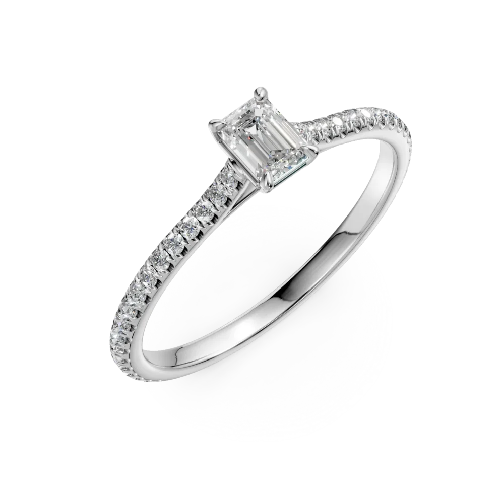 Inel de logodna din platina cu diamant emerald de 0.25ct si diamante de 0.2ct