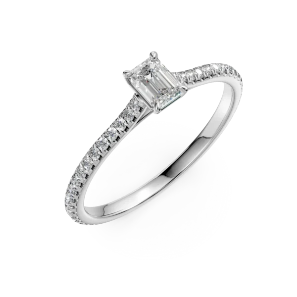 Inel de logodna din platina cu diamant emerald de 0.25ct si diamante de 0.18ct