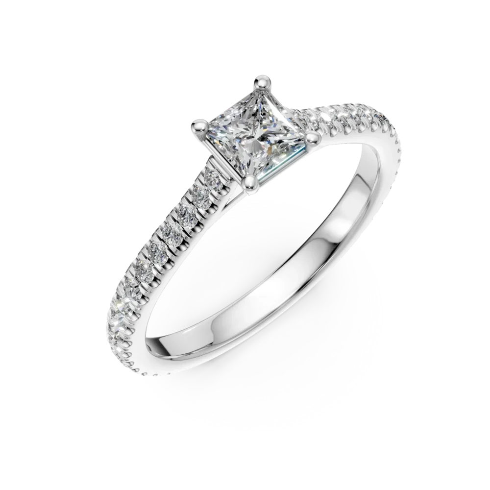 Inel de logodna din platina cu diamant princess de 0.4ct si diamante de 0.1ct