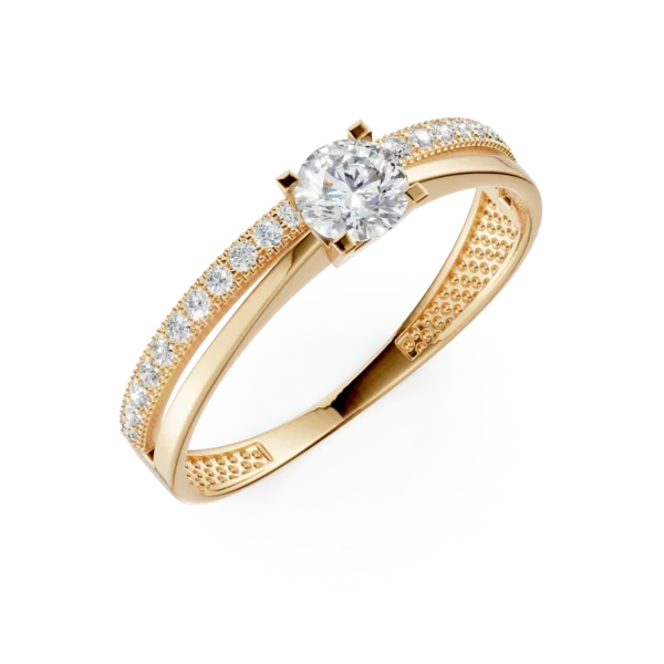 Inel de logodna halo pave din aur galben cu zirconii