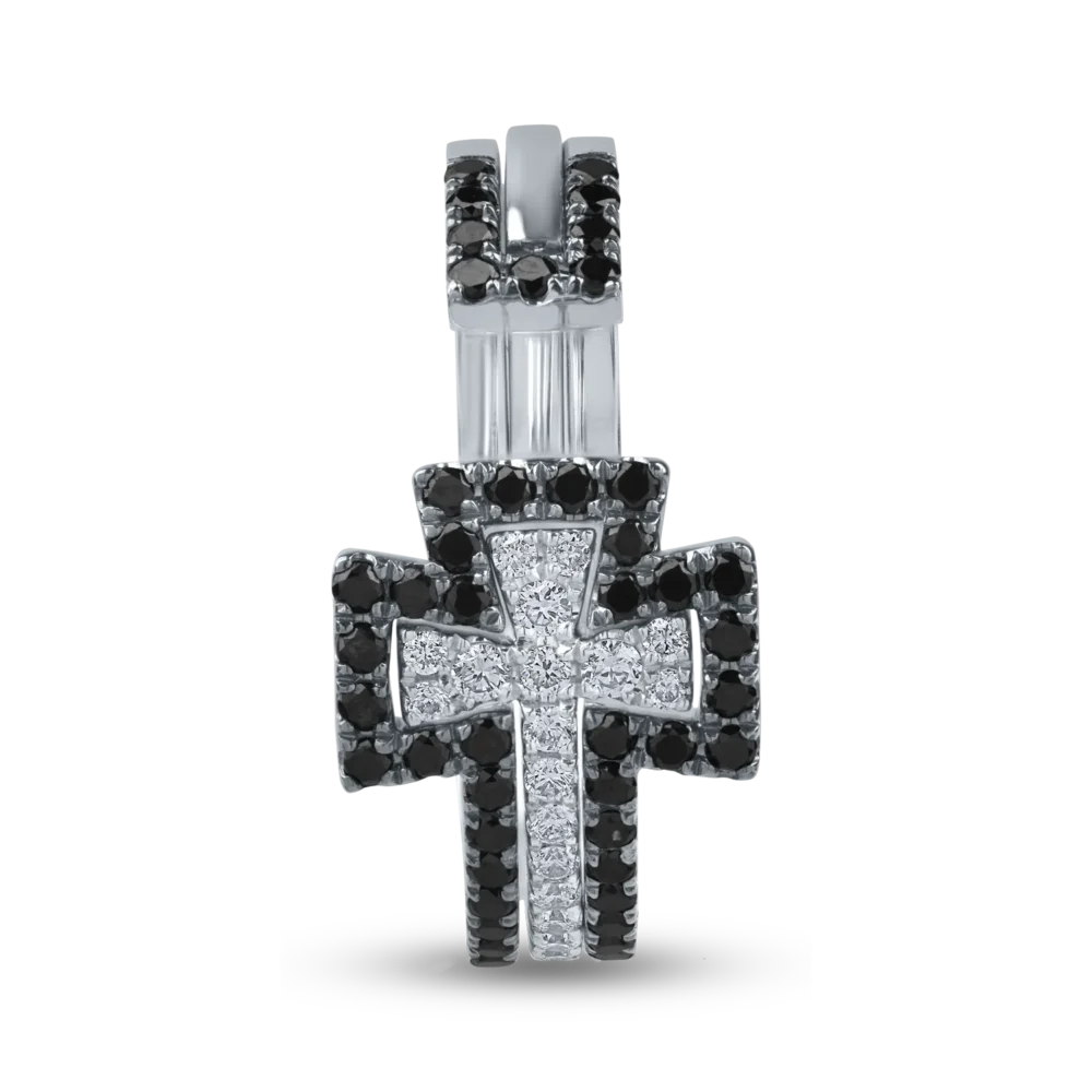 Inel deschis cu cruce din aur alb cu diamante negre de 0.3ct si diamante incolore de 0.1ct - imagine 2