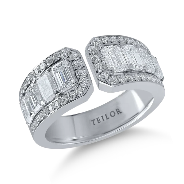 Inel deschis din aur alb cu diamante emerald si rotunde de 2.4ct