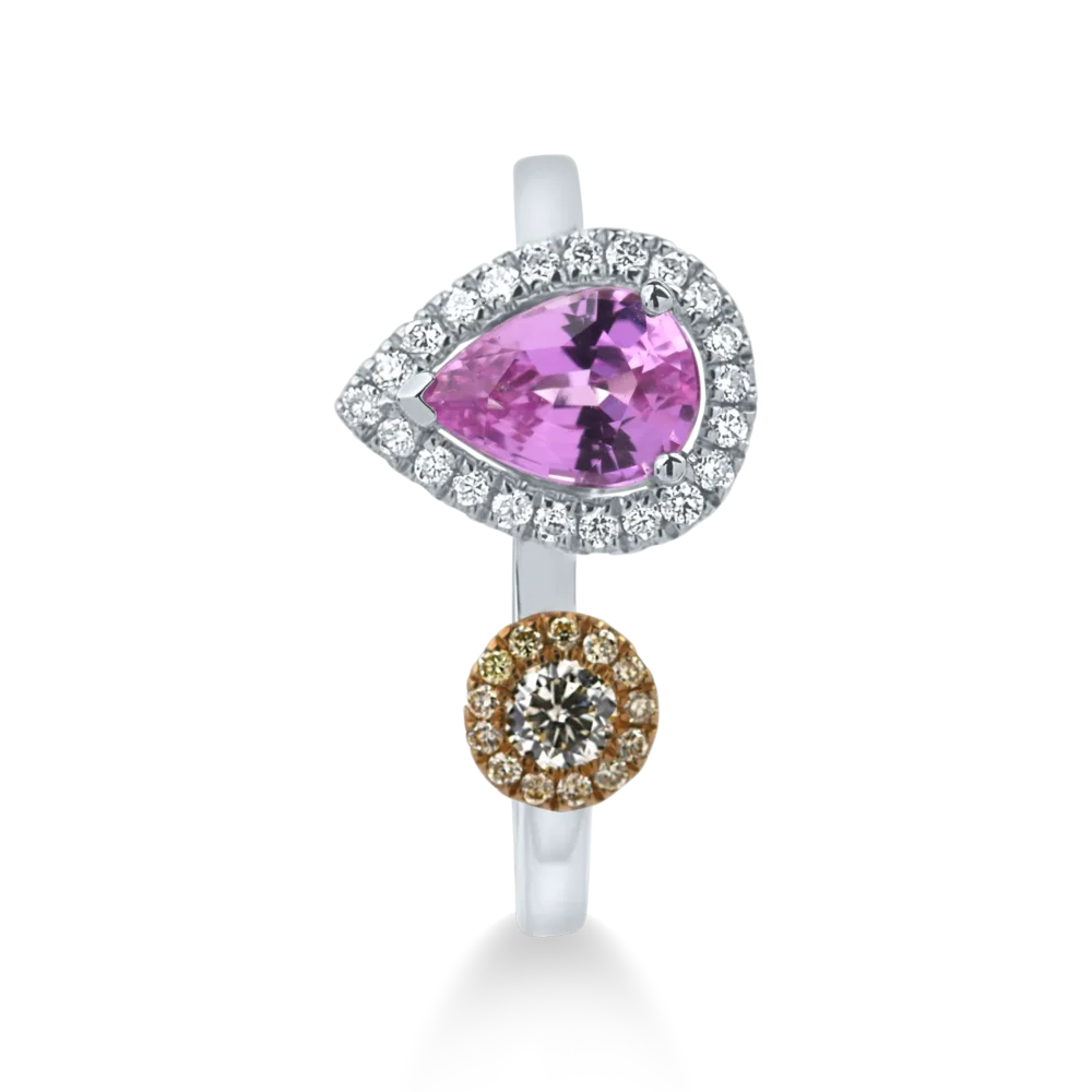 Inel deschis din aur alb cu diamante si safir roz pear de 1.1ct - imagine 2