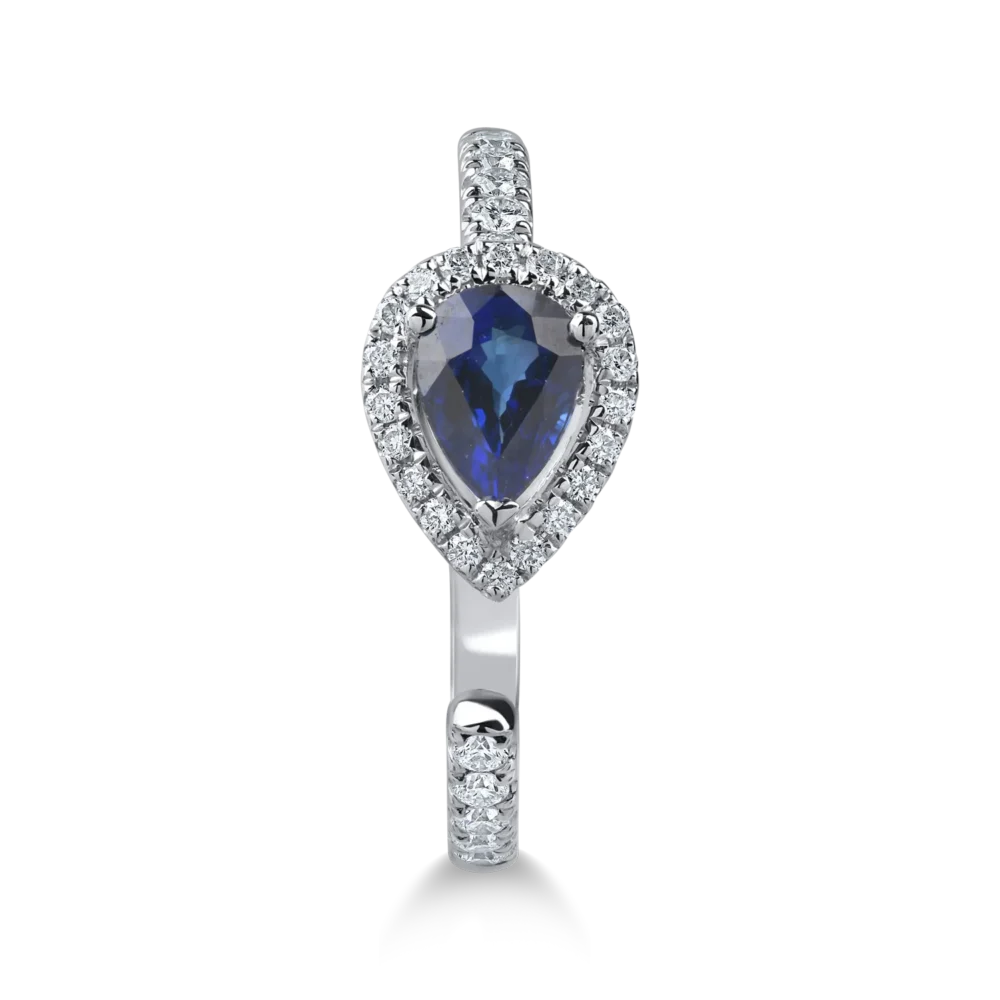 Inel deschis din aur alb cu safir pear de 0.6ct si diamante de 0.2ct - imagine 2