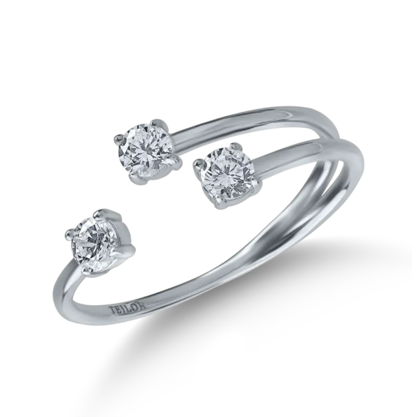 Inel deschis din aur alb cu zirconii