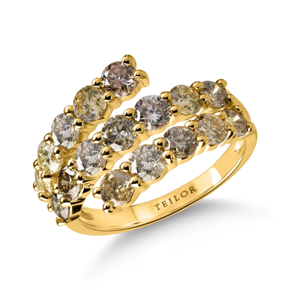 Inel deschis din aur galben cu diamante multicolore de 2.6ct